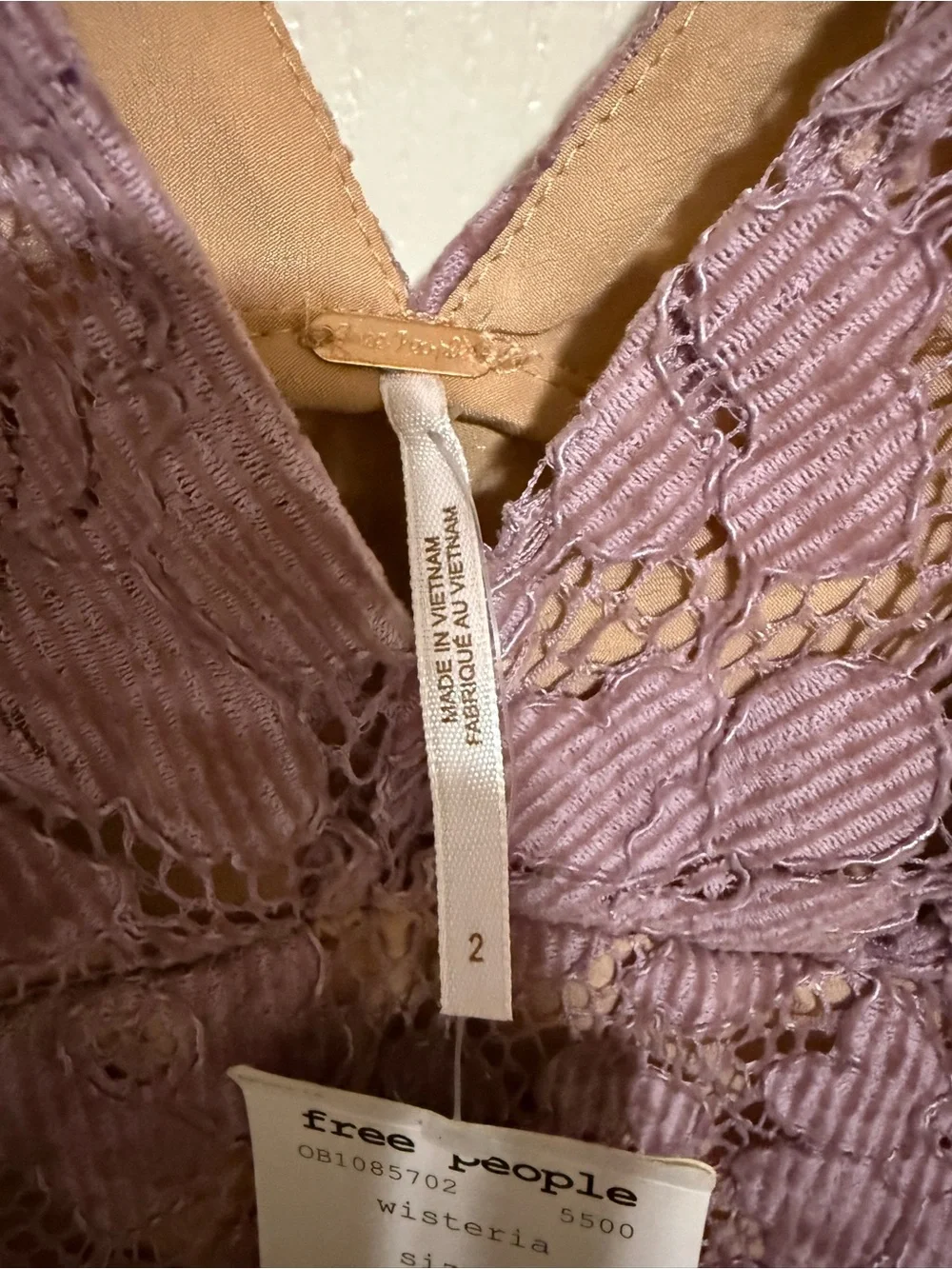 Free People Lavender V-Neck Lace Mini Dress